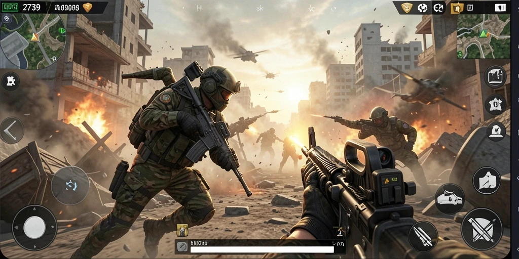 Tampilan gameplay mendebarkan 2739 yang menampilkan aksi pertempuran TPS.