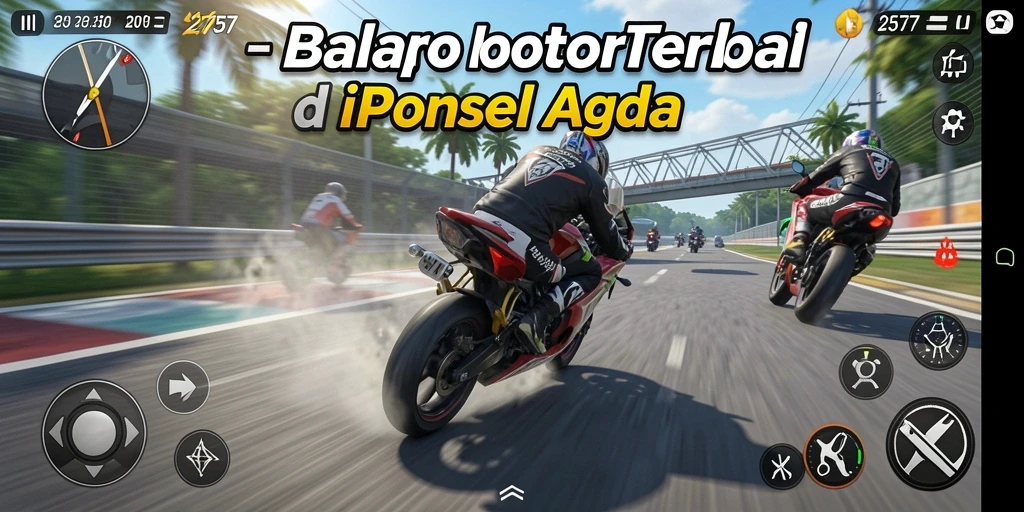 Gameplay seru balap motor di trek yang menantang.