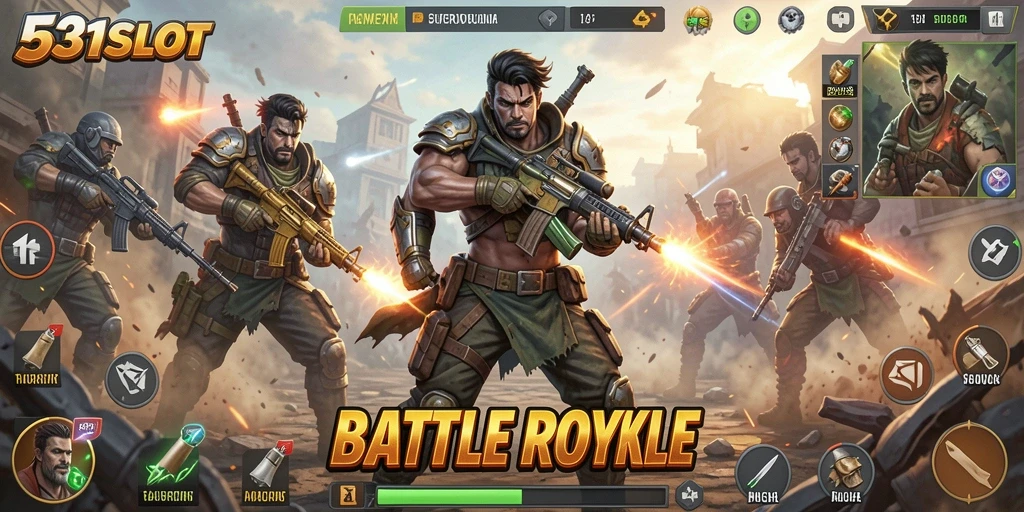 Tangkapan layar utama 531SLOT menampilkan aksi penuh ketegangan di arena Battle Royale.