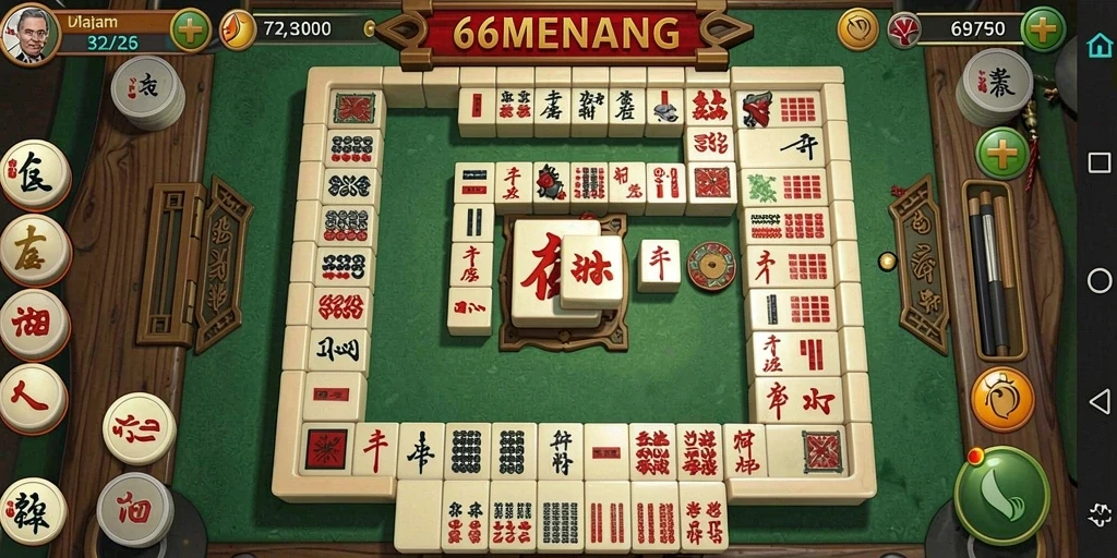 Screenshot 66MENANG menunjukkan gameplay Mahjong yang seru dan menarik.