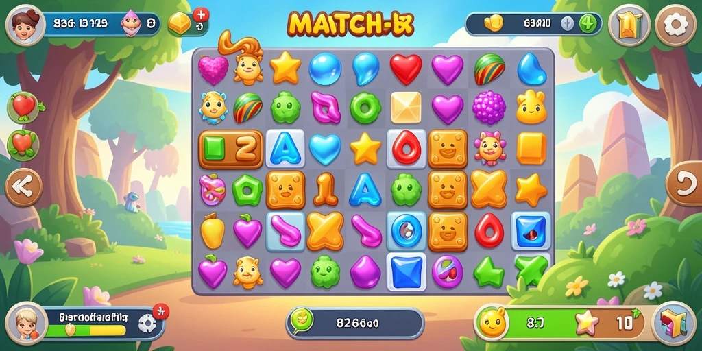 Screenshot gameplay 8364 dengan visualisasi warna-warni dan tantangan Match-3.