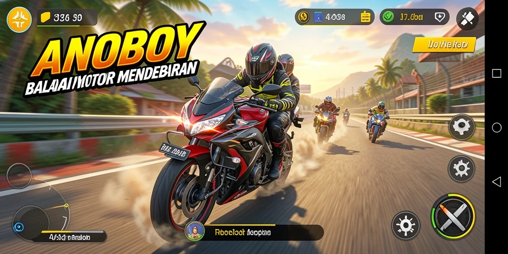 Tampilan gameplay ANOBOY yang mendebarkan dengan balapan motor.