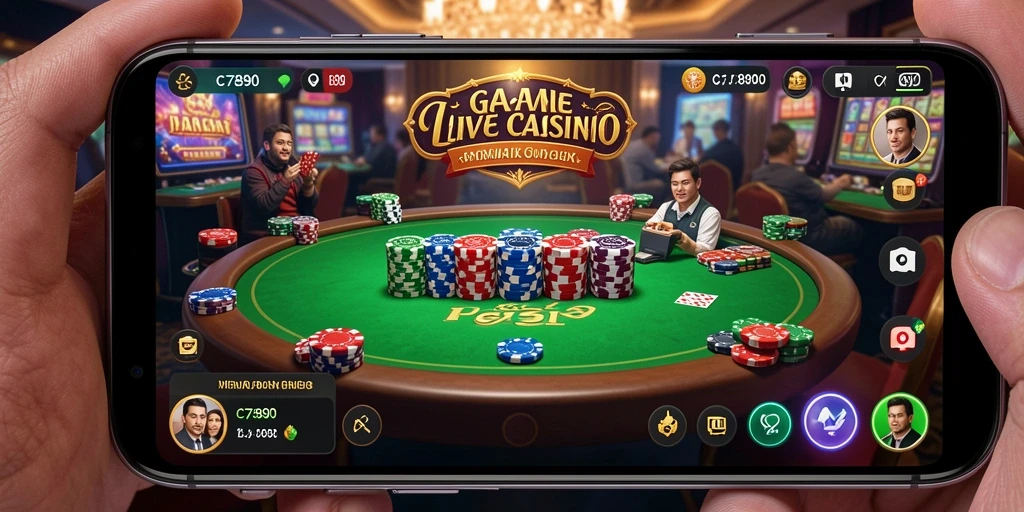 Tangkapan layar C7890 menampilkan dealer langsung dalam aksi permainan Live Casino.