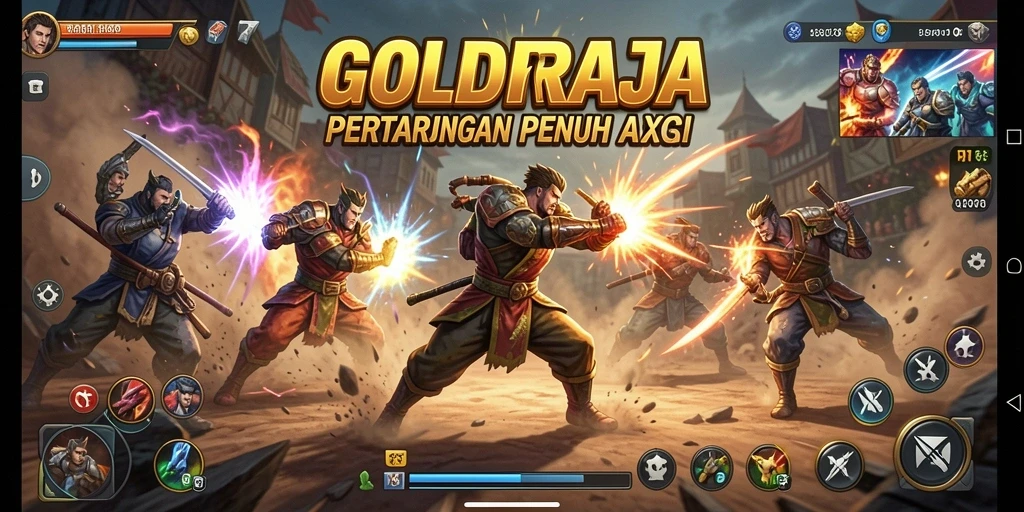 Screenshot GOLDRAJA menampilkan adegan pertarungan yang epik.