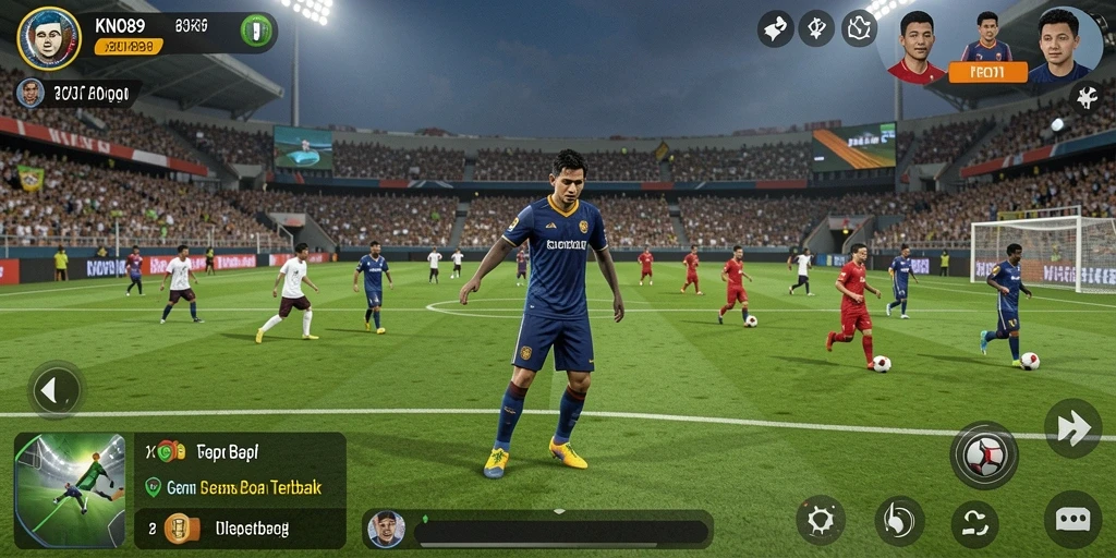 Screenshot gameplay KNO89 yang menampilkan aksi di lapangan sepak bola.