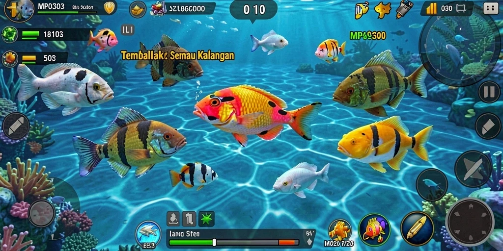 Tampilan gameplay MPO303 dengan aksi menembak ikan yang seru.
