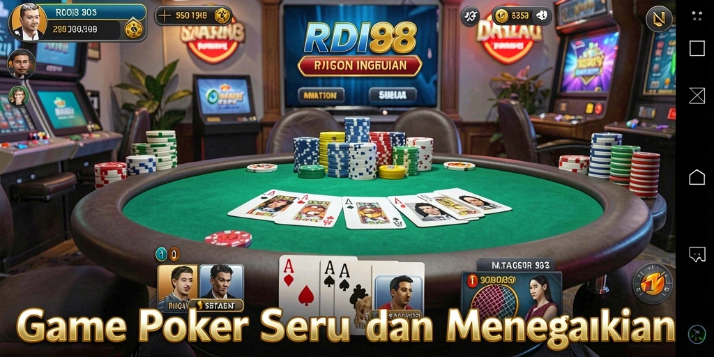 Screenshot RDI88 menunjukkan gameplay Poker yang aktif dan menyenangkan.