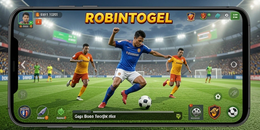 Tampilan gameplay seru dari ROBINTOGEL yang penuh aksi sepak bola.